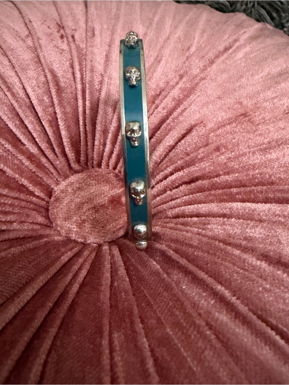 Silver-Tone Teal Accent Bangle Bracelet - Picture 2 of 3